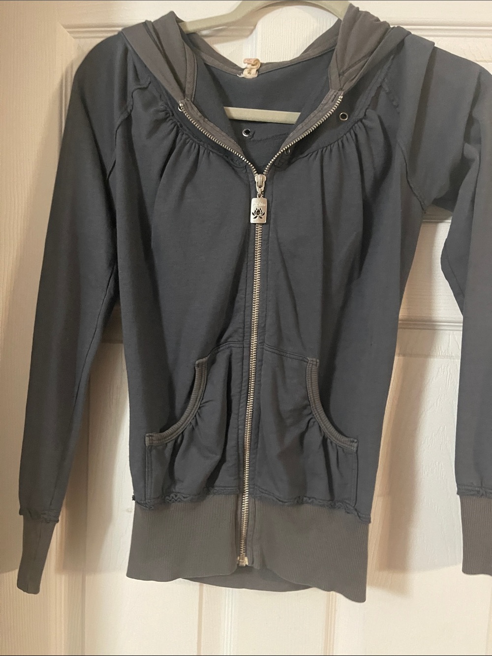 Pink Lotus Charcoal Gray Hooded Zip Cardigan